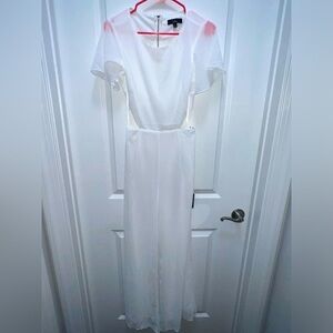 NWT Lulu’s White Flutter Sleeve Wide Leg Jumpsuit
